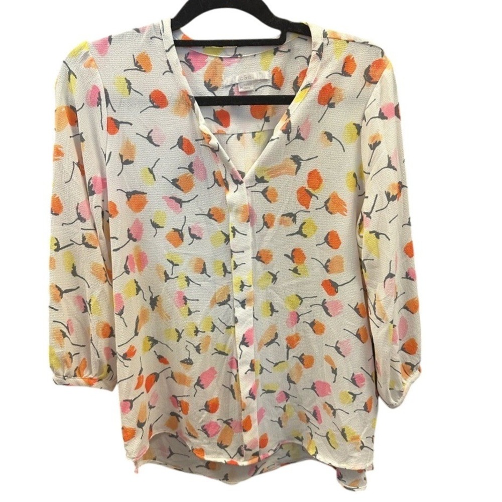 C&E Women's Button Down 3/4 Sleeve Floral Blouse Size Medium